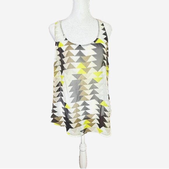 Old Navy Green White Black Geometric Sheer Tank Top Blouse L NWT - Picture 3 of 9